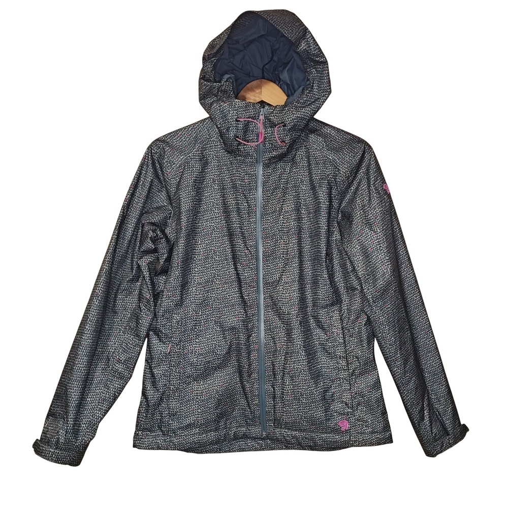 Mountain Hardwear Womens M Windbreaker Rain Jacket Geometric Print Hooded Gray